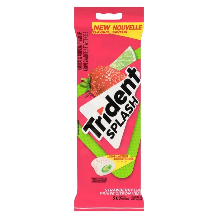 Trident Splash Gomme Sans Sucre Fraise Citron Vert, emb. de 3