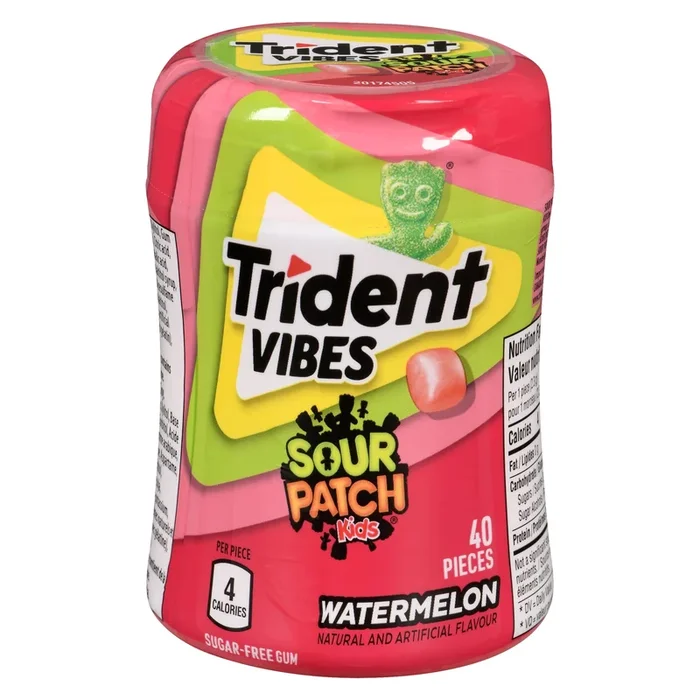 Trident Vibes Sour Patch Kids Sugar-Free Gum, Watermelon, 40-Pack