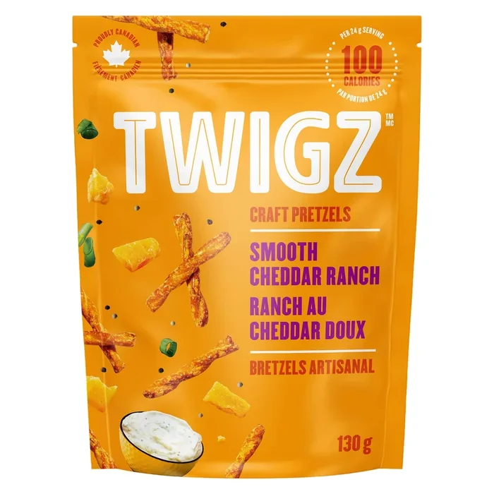 Twigz Bretzels Artisanal Ranch au Cheddar Doux, 130 g