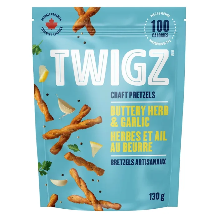 Twigz Bretzels Artisanaux Herbes et Ail au Beurre, 130 g