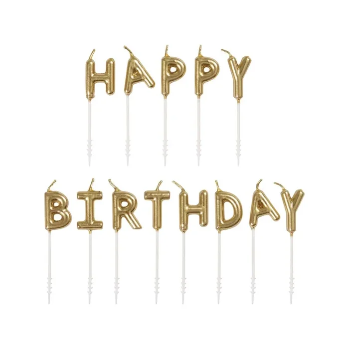 Unique “Happy Birthday” Letter Candles, Gold, 13-Pack