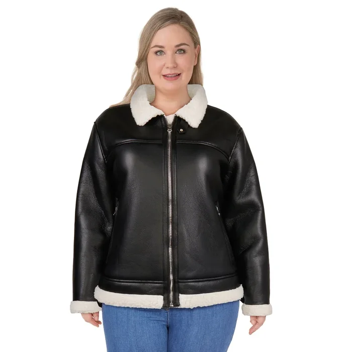 Veste de style moto avec imitation de peau de mouton taille plus mySTYLE pour femmes