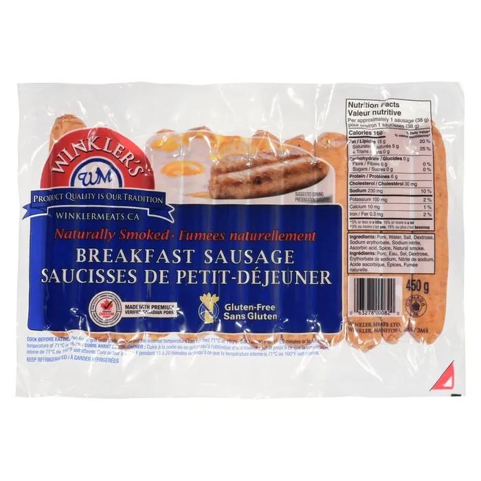 Winkler’s Naturally Smoked Breakfast Sausage, 450-g
