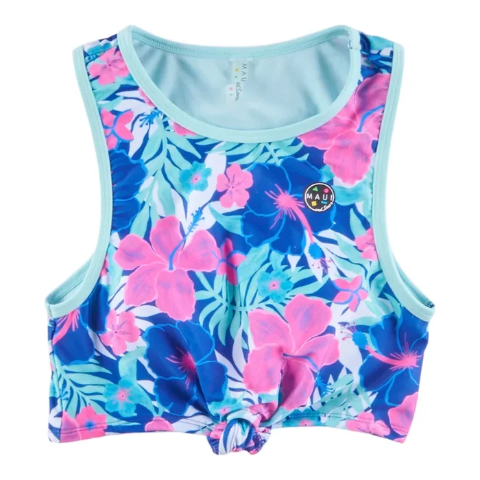 Women’s Crop Tankini Swim Top with Front Knot Detailing
