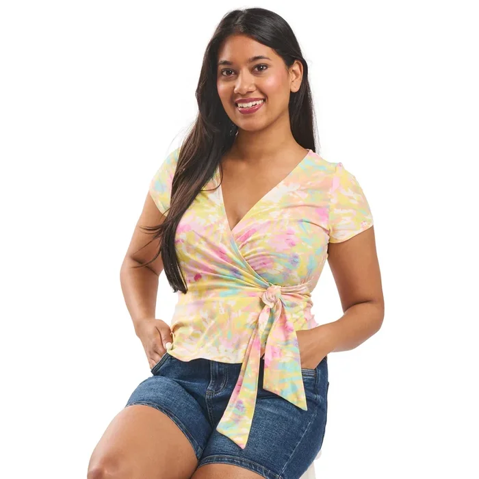 Women’s Printed Wrap Short Sleeve Top, Assorted