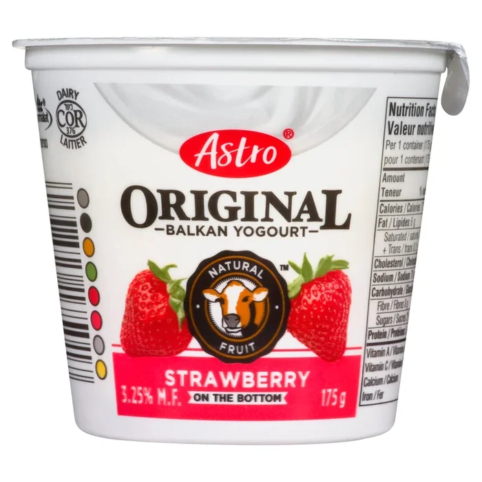 Yogourt balkan fraises au fond 3,25 % de M. G. Original Astro – 175 g