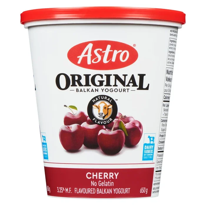 Yogourt naturel balkan Original aux cerises avec 6 % de M. G. Astro – 750 g